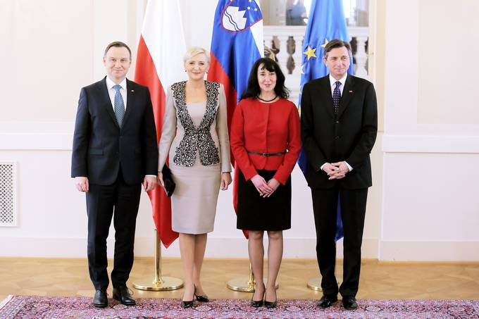 Slovenian President Borut Pahor, Ms Tanja Pečar, Polish President Andrzej Duda and Mrs Agata Kornhauser-Duda